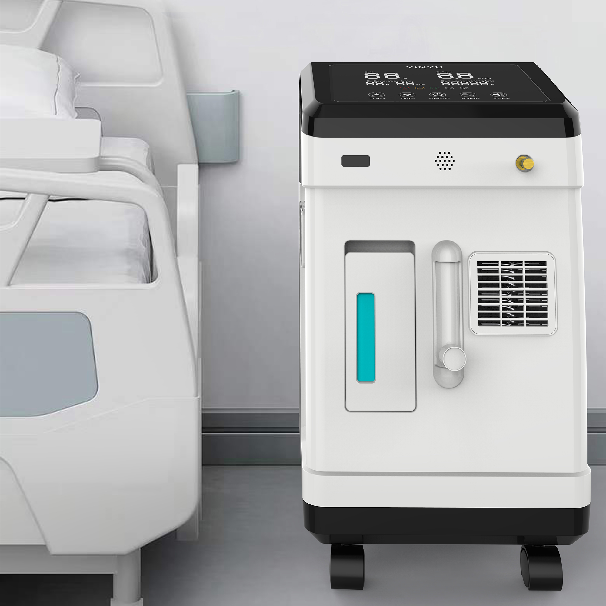 An gcuireann dearadh gineadóir ocsaigine don ospidéal riachtanais speisialta na timpeallachta leighis san áireamh?